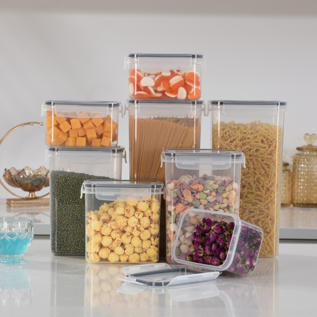 Cutii de depozitare alimente, Flippy, Set din 8 Cutii pentru Condimente, Cereale, Cutii pentru Bucatarie, din Plastic PP, Cutii Alimentare, Diferite Dimensiuni, Transparente
