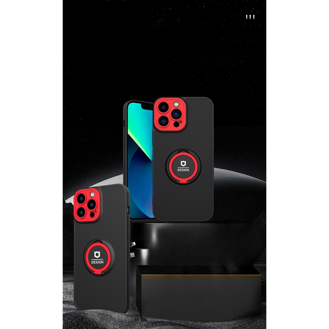 Husa de protectie Eagle eye pentru Apple iPhone 14, Rezistenta la socuri, Protectie camera, Cu inel de prindere magnetic negru, rosu, Negru