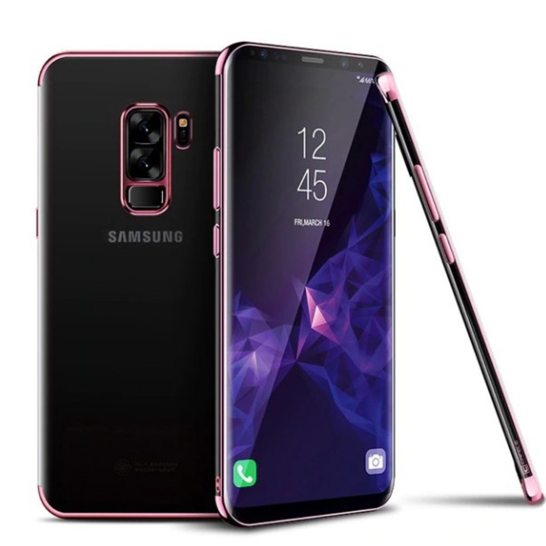 Husa Samsung Galaxy S9 Transparent cu Margini Roz-Aurii