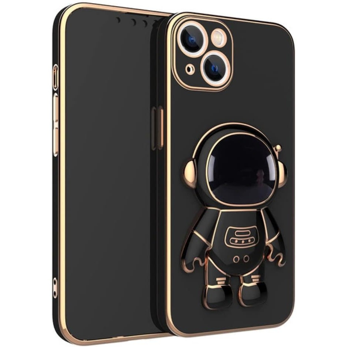 Husa de Protectie TPU 2in1, Flippy, pentru Apple iPhone 15 Plus, Astronaut cu Suport, Antisoc, Rezistenta la Impact, Protectie Camera, Negru