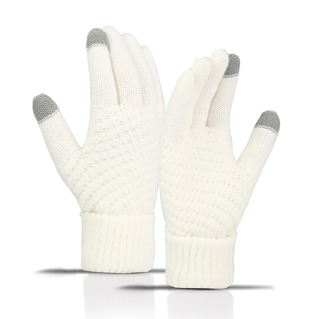 Manusi de Dama, Flippy, Functie Touchscreen (ecran tactil), Material Acril Tricotat, Manseta Elastica, Interior Catifelat, Marime Universala, Alb