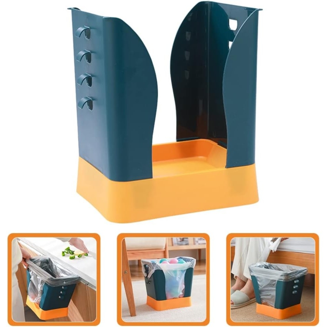 Cos de Gunoi Extensibil, Flippy, din Plastic, Reglabil, Pliabil, Versatil, pentru Bucatarie, Baie sau Birou, Cos Universal, 21x25x17 cm, Albastru Galben