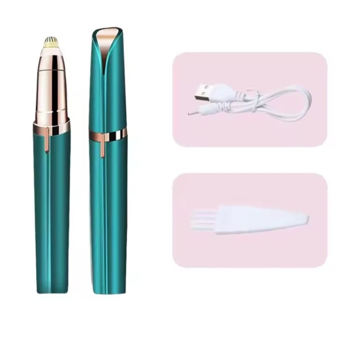 Trimmer Facial, Flippy, pentru Sprancene, Incarcare USB, 1.5 x 13 cm, din ABS, Verde