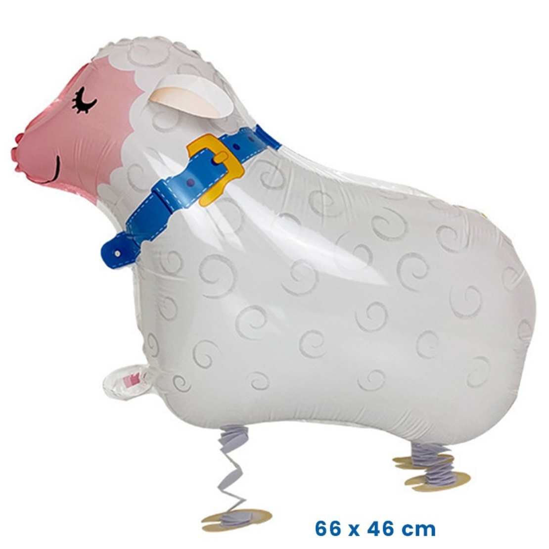 Balon din Folie Metalizata, Flippy, Figurina Animata, Model Oaie, 66x46 cm, Ambalaj Individual, Pai Inclus, Umflare cu Aer sau Heliu, Alb