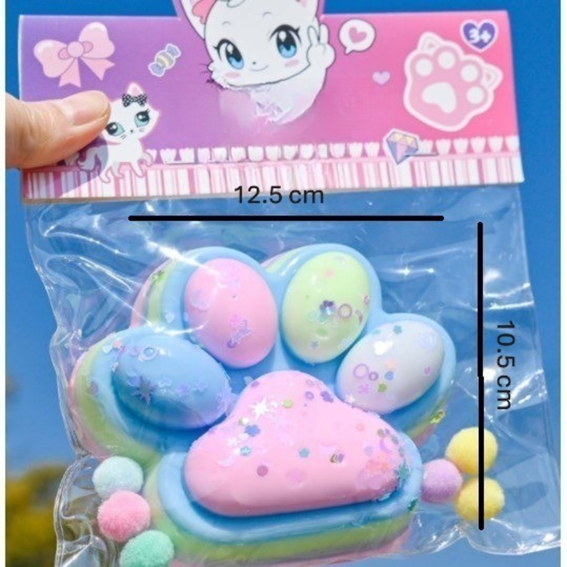 Jucarie Antistres Squishy, Flippy, cu Revenire Lenta, Model Labuta de Pisica, 200g, 12.5 x 10.5 cm Squeeze Pinch Family, Ambalaj Transparent, Model 4
