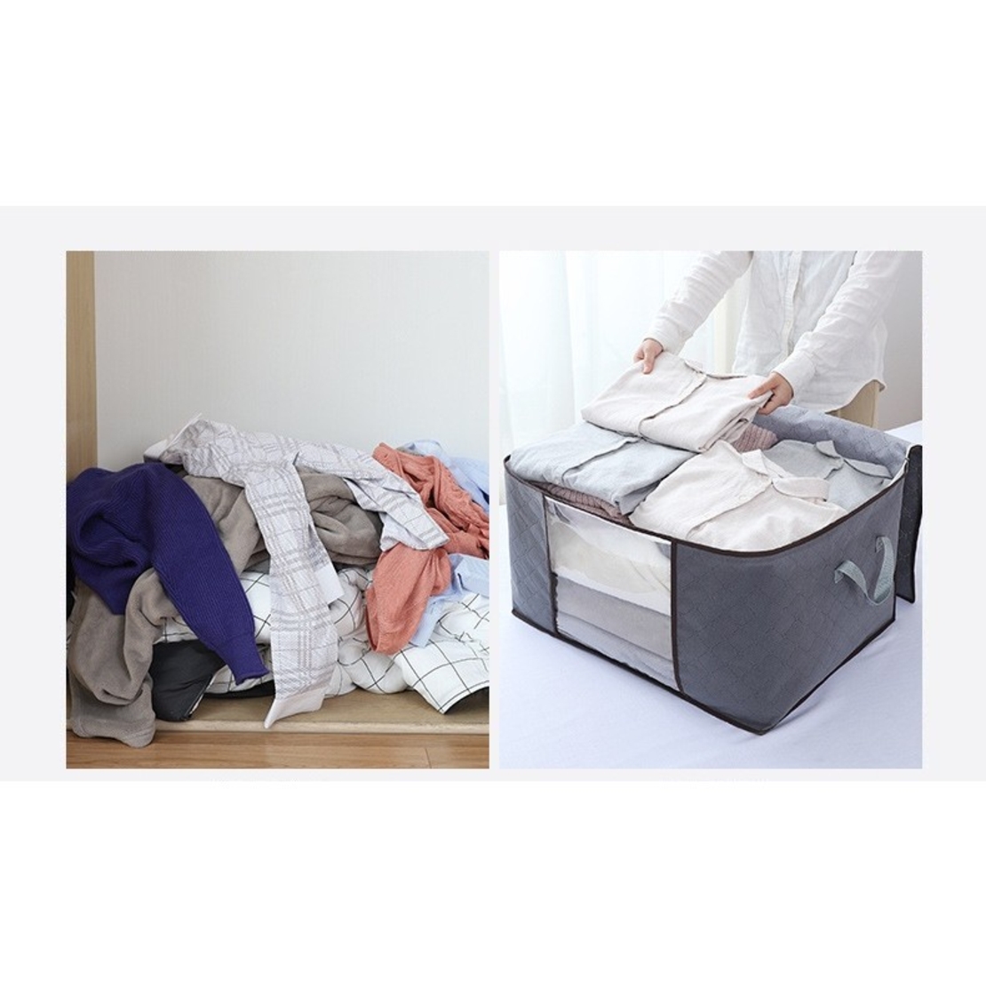 Husa de Depozitare, Flippy, Intrebuintare Multipla, Pliabila, cu Fermoar Bidirectional si Fereastra Laterala Transparenta, Lavabila, 50x48x28 cm, Gri