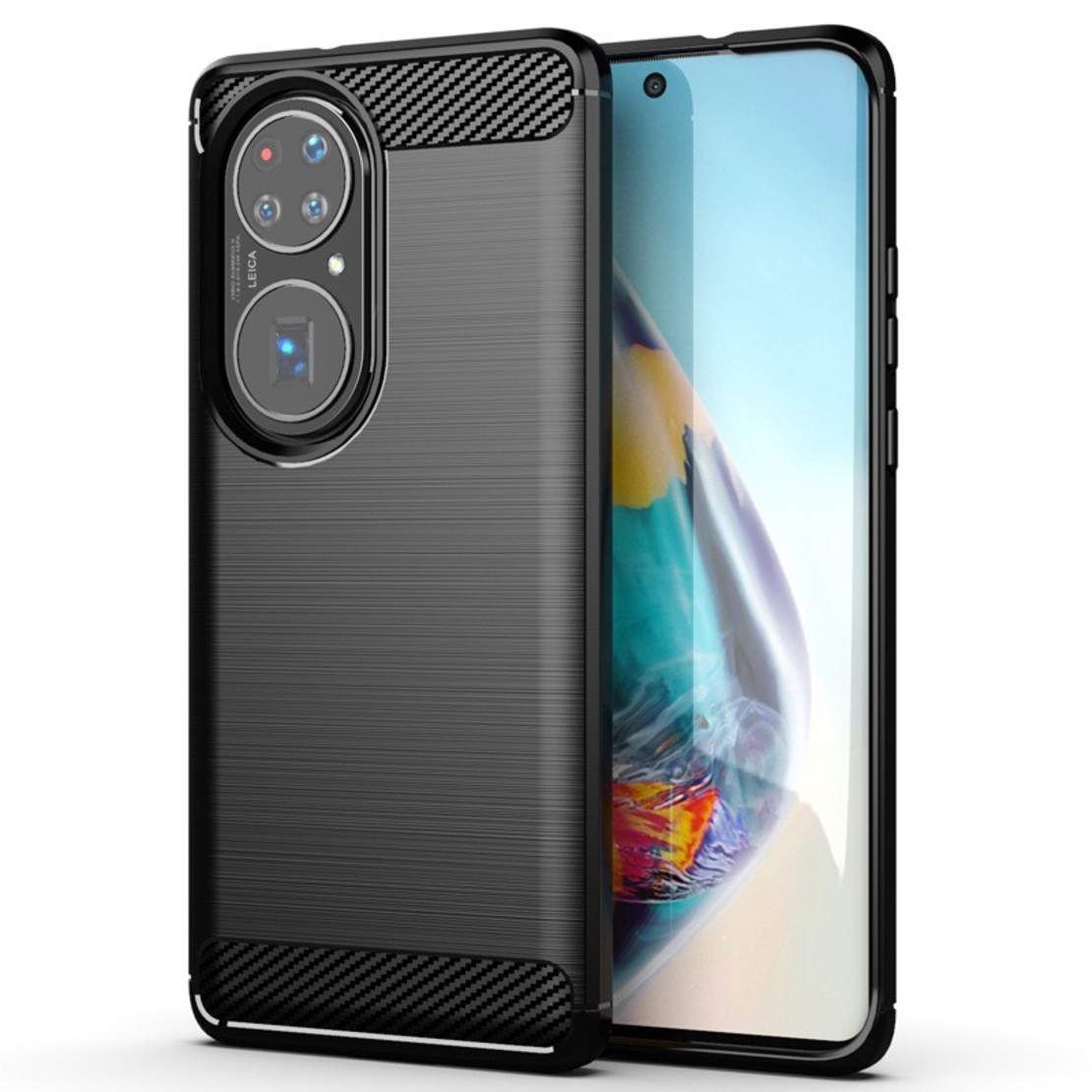 Husa de Protectie pentru Huawei P50 Pro, Flippy, Protectie 360, din TPU cu element de Carbon, Anti Alunecare, 1.8 mm, Negru