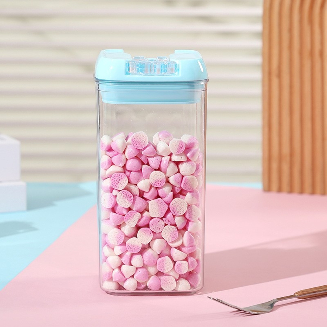 Cutie de Depozitare Alimente, Flippy, 1.2L, Capac Albastru, din PP+PET, Inchidere Ermetica, 10 x 10 x 20.5 cm, Transparent