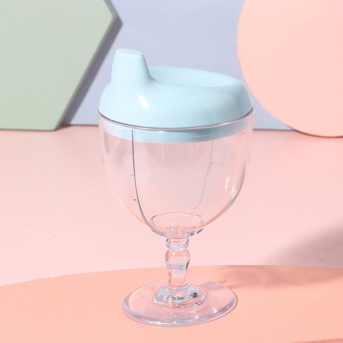 Pahar din Plastic Transparent cu Picior, Flippy, pentru Copii, 14 x 7.7 cm, cu Cioc Antiscurgere, + 3 Ani, Fara Maner, Albastru