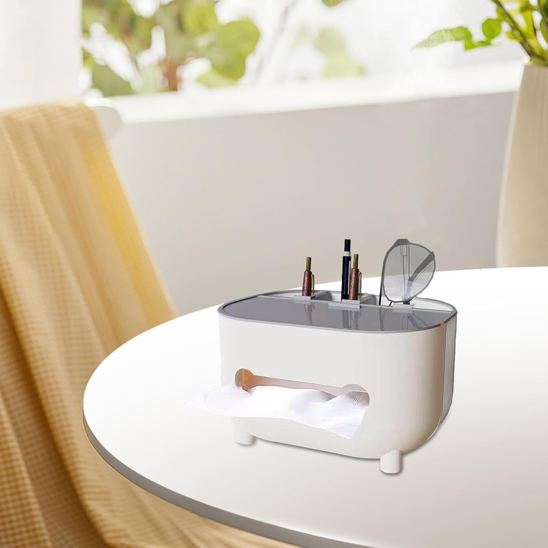 Suport pentru Servetele, Flippy, Cutie Multifunctionala, Design Minimalist, ABS, cu Suport pentru Obiectele Personale, pentru Birou, 21x12x12 cm, Gri