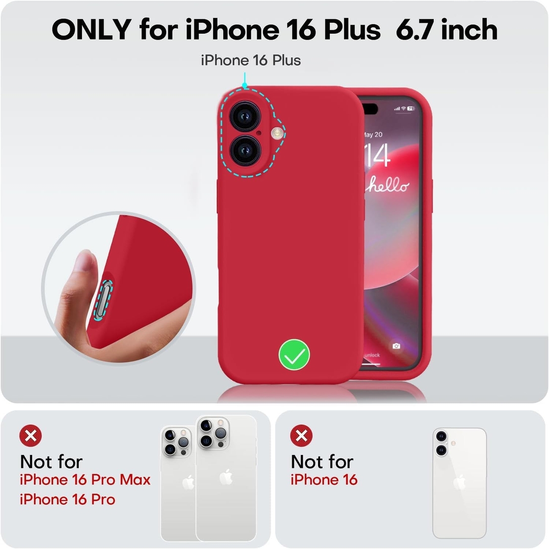 Husa de Protectie, Flippy, pentru iPhone 16 Plus, Liquid Silicone, cu Microfibra pe Interior, Protectie Antisoc, Compatibil Incarcare Wireless, Rosu