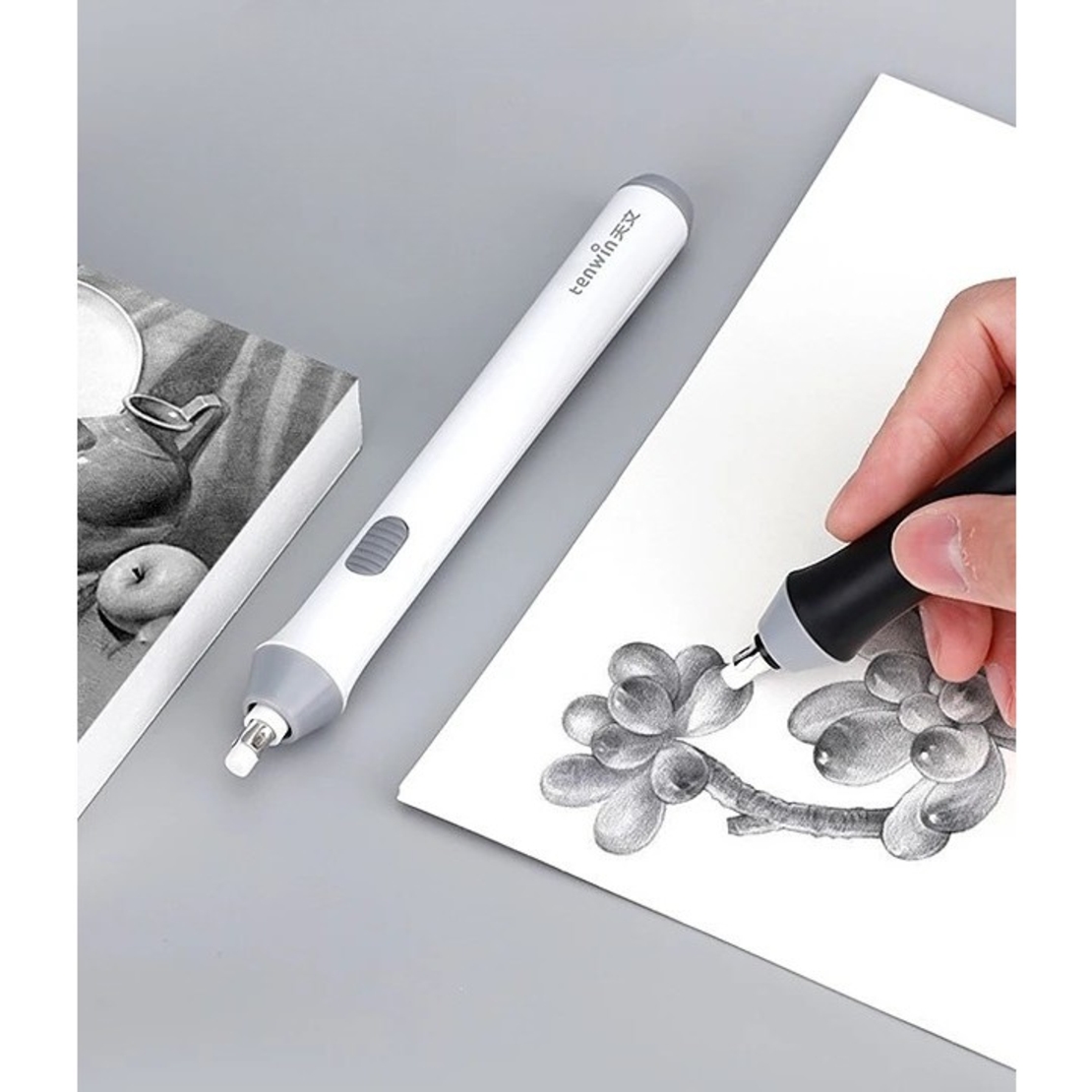 Radiera Electrica, Flippy, pentru Schite si Arta, Grosime Varf 3 mm/5 mm, Baterii 2 x AA (neincluse), din ABS, Alb