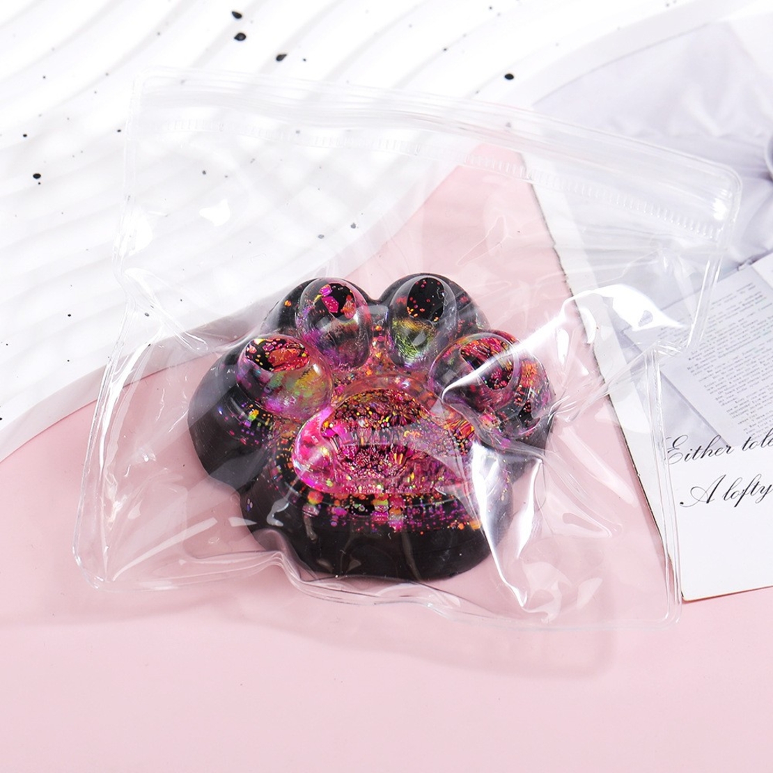 Jucarie Antistres Squishy, Flippy, cu Revenire Lenta, Squeeze Pinch Family, Model Labuta de Pisica cu Sclipici, 6.5x6 cm, 60g, Ambalaj Transparent, Roz-Negru