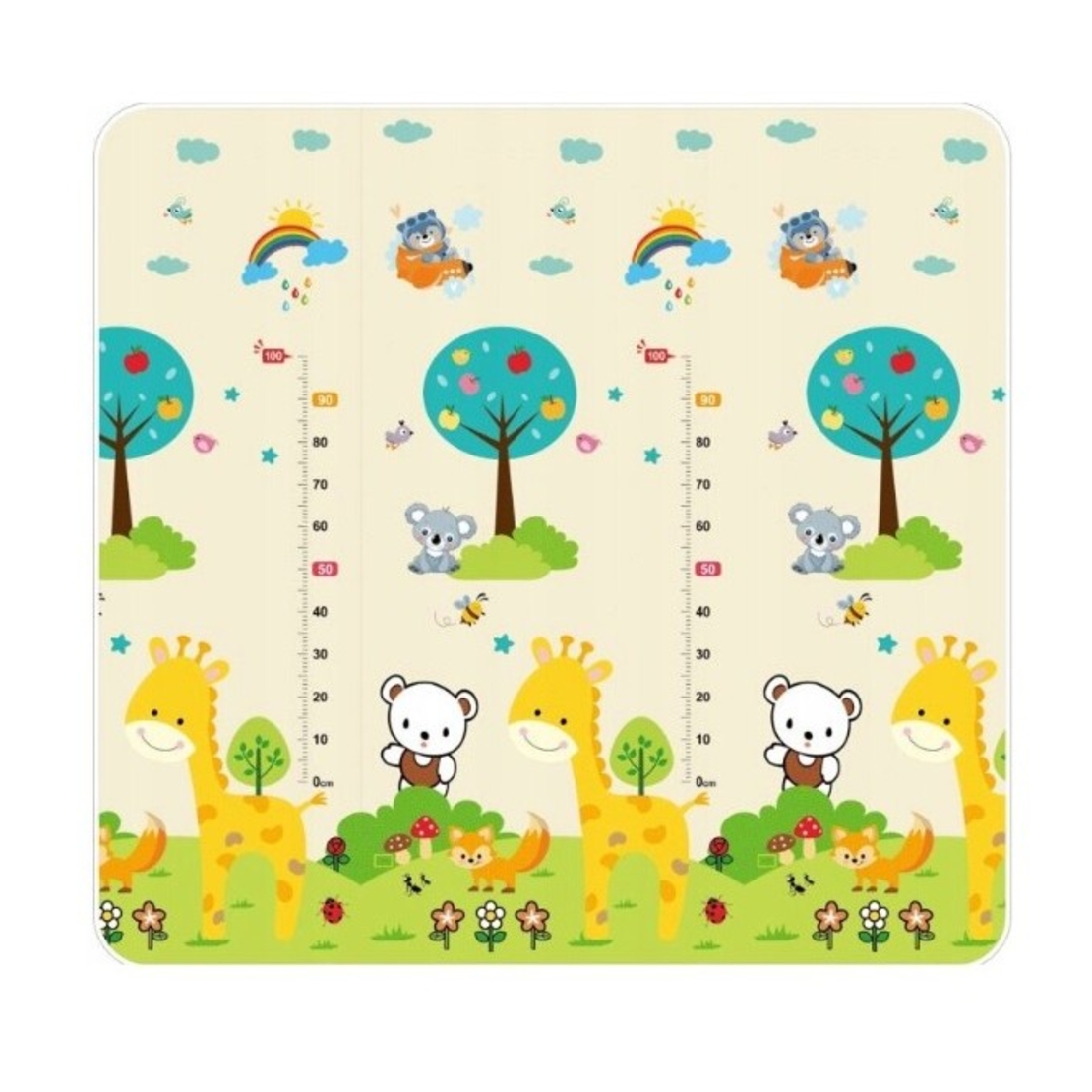 Covoras pentru Copii, Flippy, cu 2 Fete, Model ZOO/Ursulet, din XPE+PE, Impermeabil, Antiderapant, Protectie Termica, +3 Luni, Pliabil, 150 x 200 x 1.5 cm, Multicolor