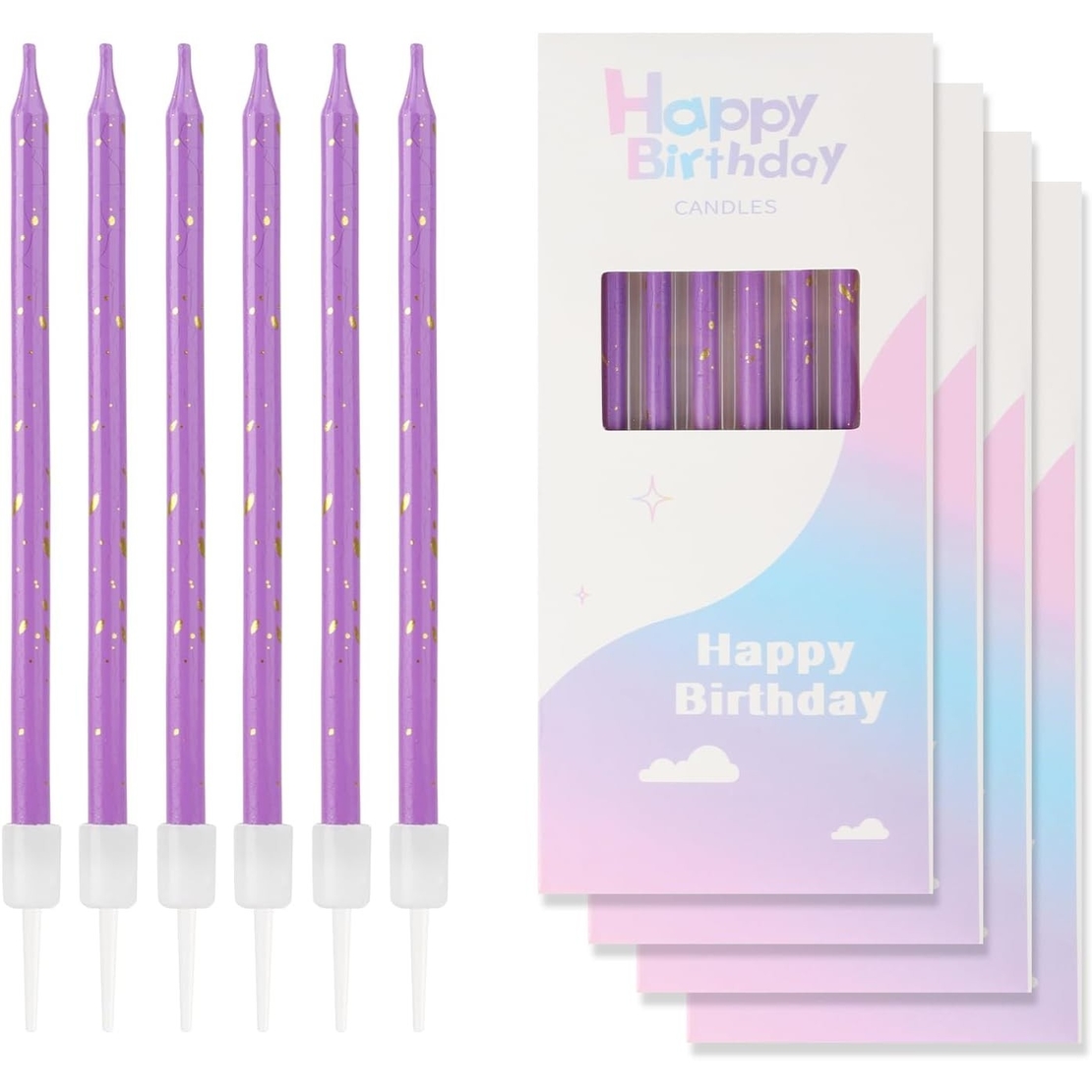 Set 6 Lumanari Lungi, Flippy, din Parafina, 10 x 0.5 cm, Happy Birthday, Mov