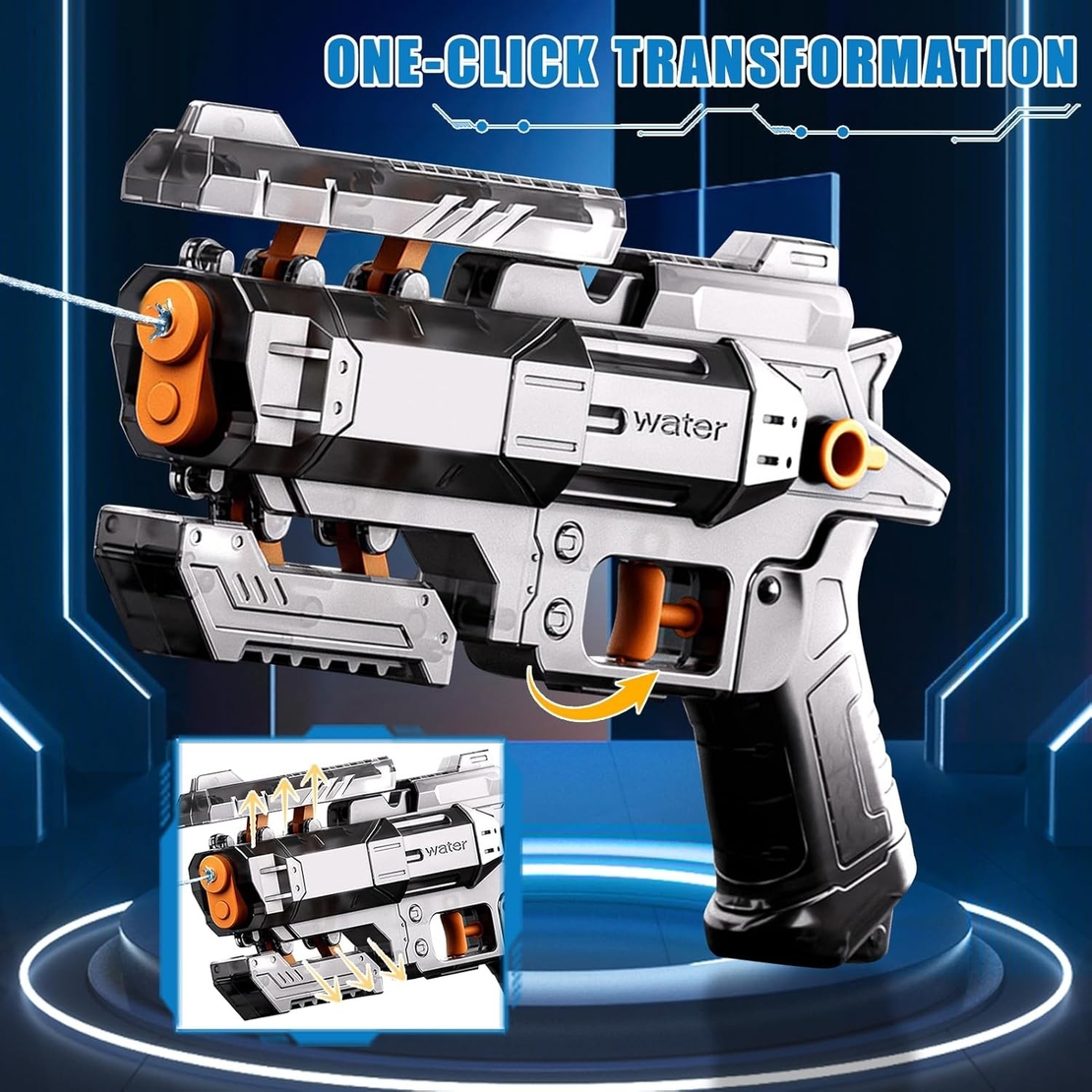 Pistol Manual cu Apa, Flippy, Jucarie Pistol cu Apa Sigur Pentru Copii, Design Nou S-Shooter Atractiv, 23 x 14.5 cm, Negru Transparent