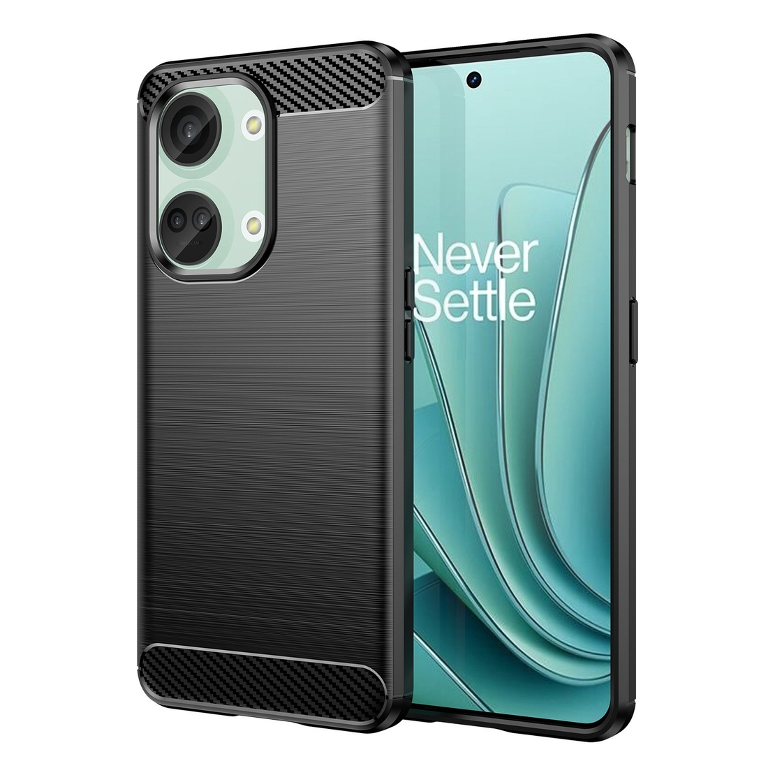 Husa Protectie pentru OnePlus Nord 3, Flippy, din Silicon TPU Moale, Textura Periat, Anti Cadere, cu Element Carbon, Negru