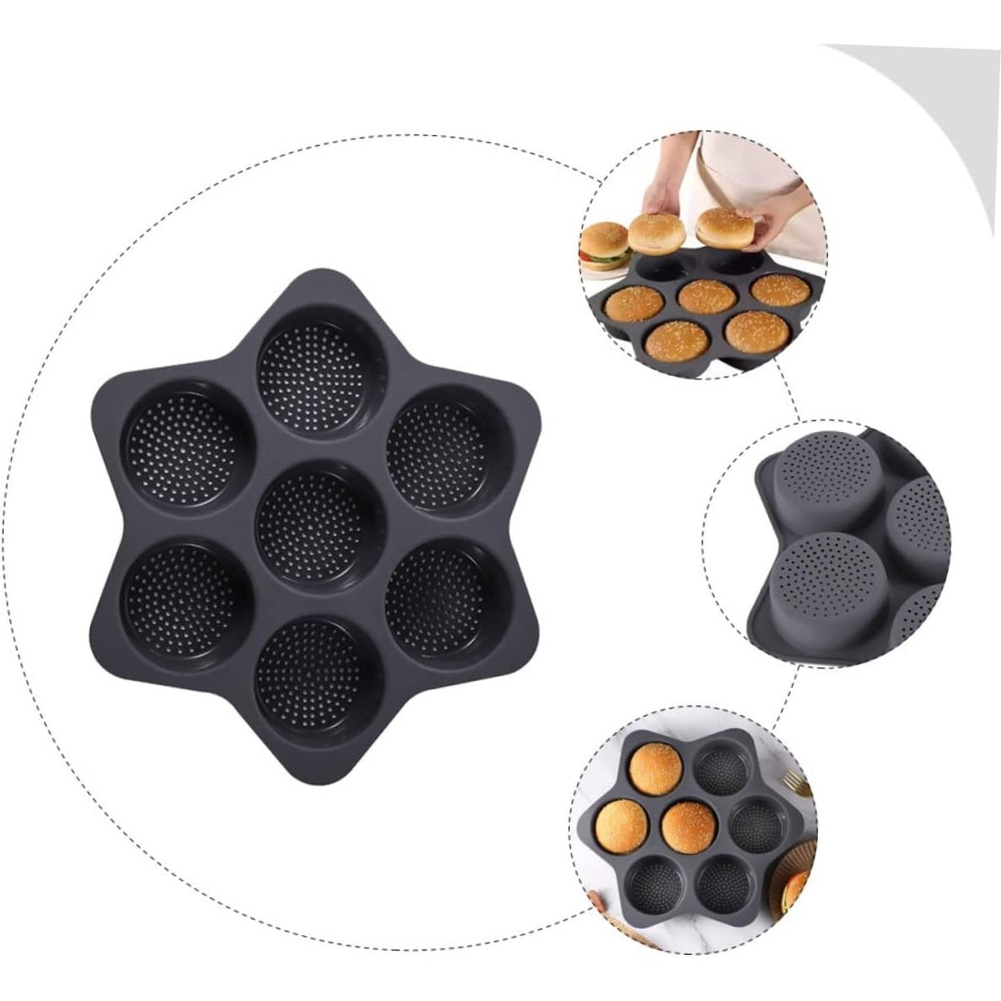 Forme de Silicon pentru Copt, Flippy, 7 Forme Rotiunde, pentru Burgeri si Prajituri, 38.5 x 4 cm, Negru
