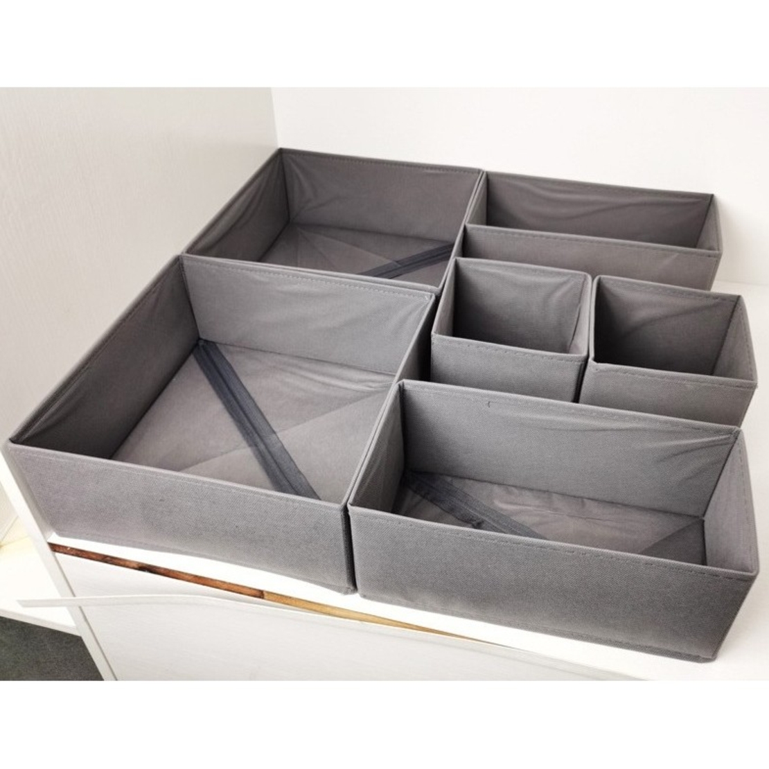 Organizator pentru Sertar, Flippy, 3 Marimi, pentru Lenjerie, Tricouri, Sosete, 6 Piese, Pliabil, Stivuibil, din Tesatura, Gri