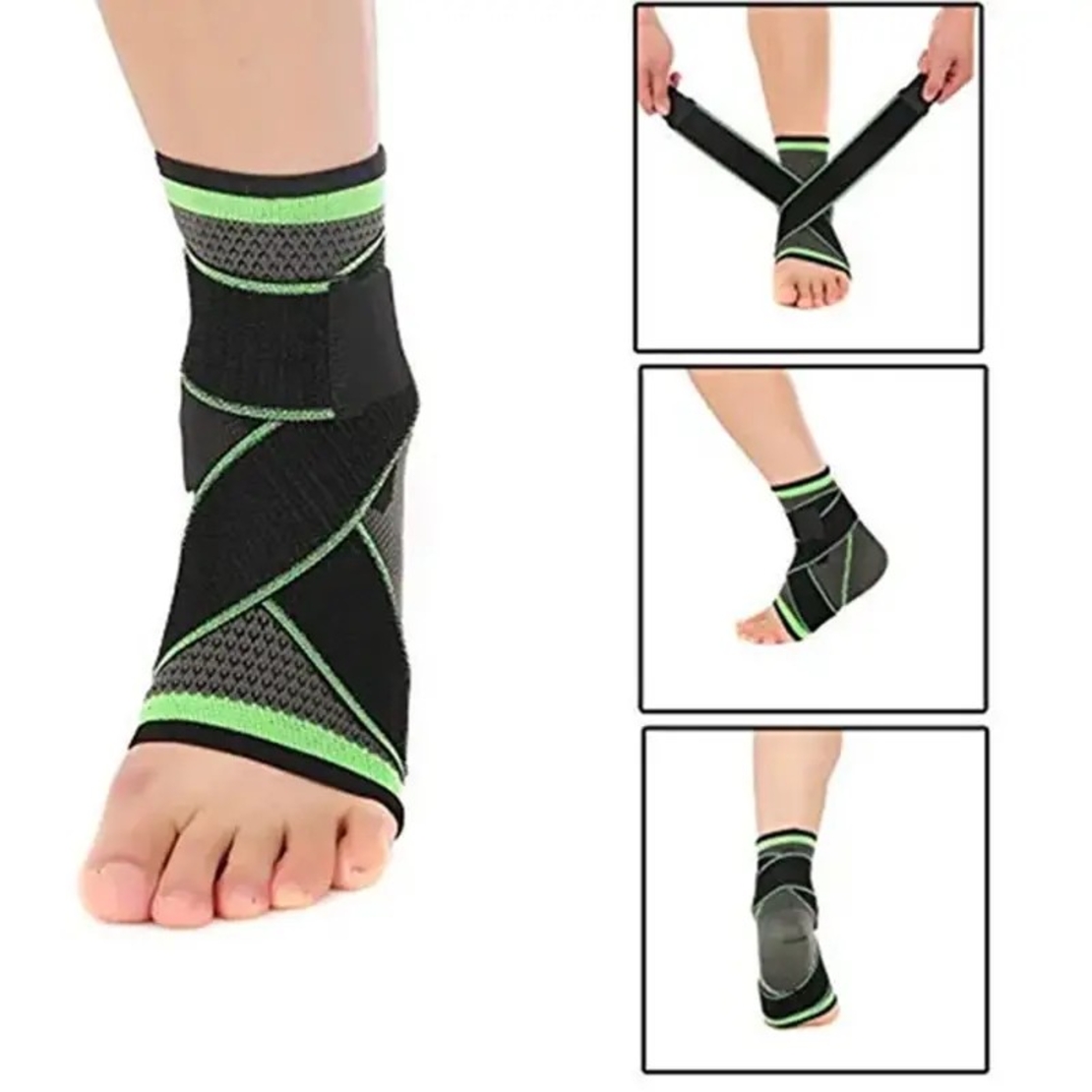 Orteza pentru Glezna, Flippy, cu Benzi Elastice de Fixare, 24 x 10.5 cm, din Nailon, Negru/Verde