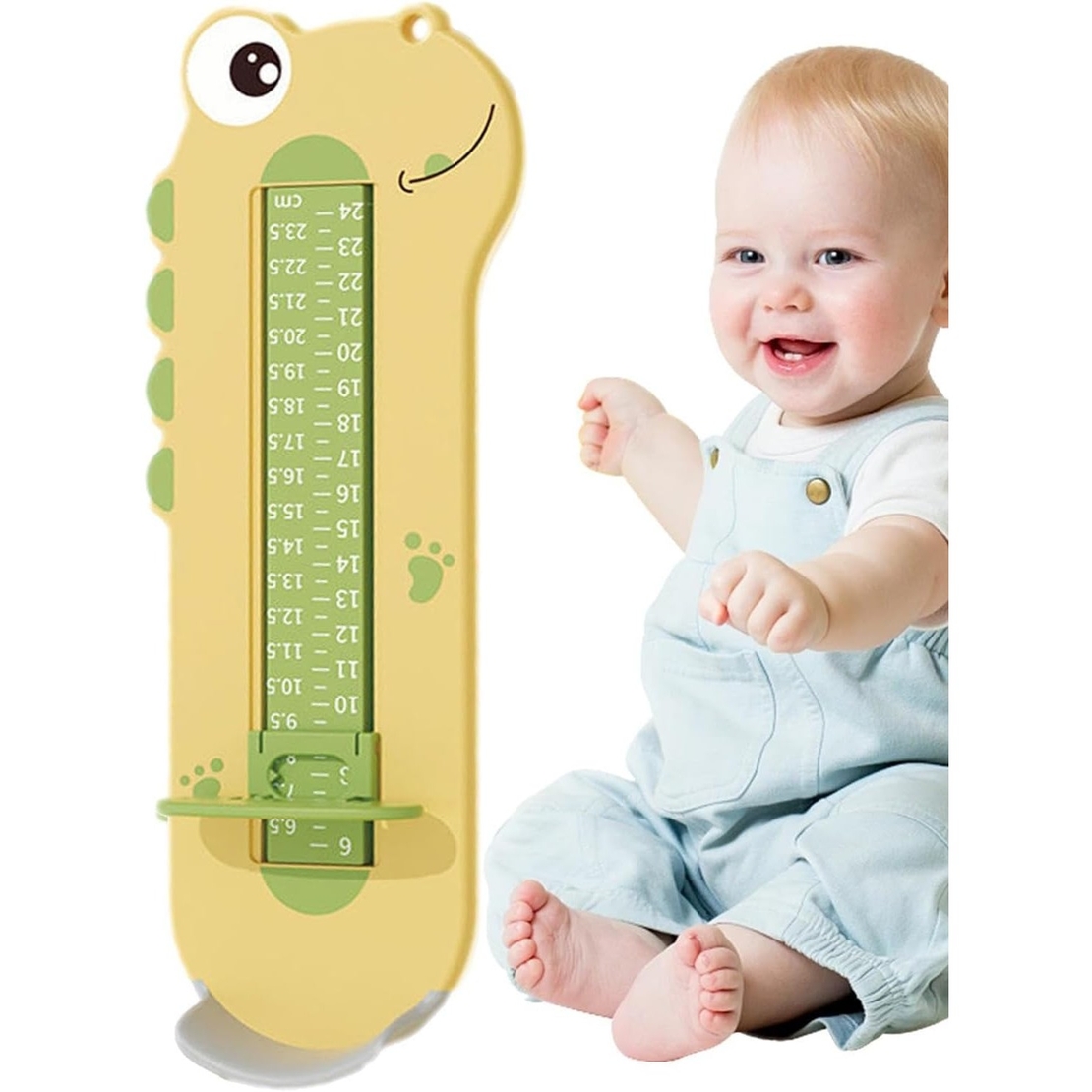 Dispozitiv de Masurat Talpa Piciorului pentru Bebelusi, Flippy, 9-24, Model Dinozaur, Galben