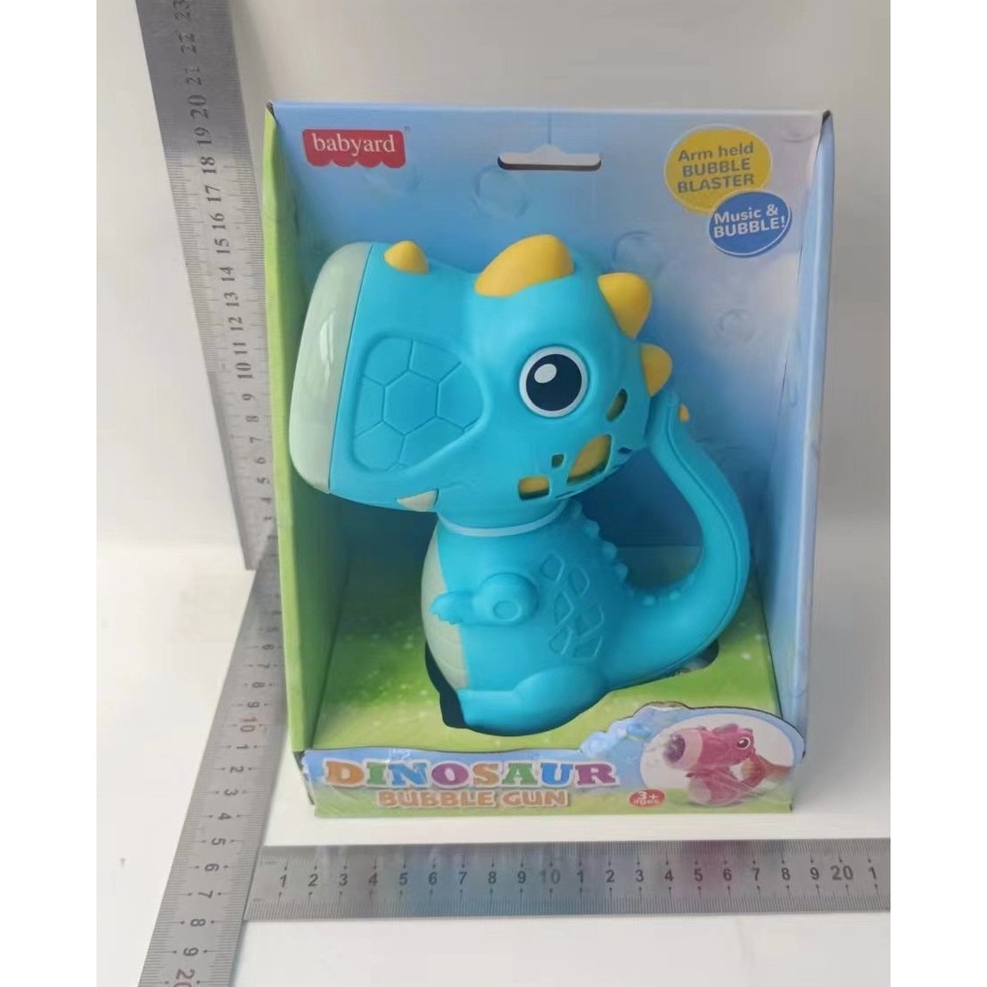 Jucarie Interactiva pentru Baloane de Sapun, Flippy, Sunete si Lumini, Model Dinozaur, cu 8 Orificii, 17.1 x 10.4 x 21.5 cm, Albastru