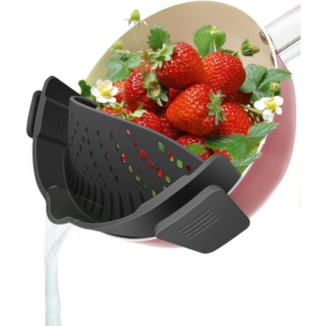 Strecurator Filtru pentru Vase, Flippy, din Silicon Rezistent la Temperaturi Inalte, Universal, Paste, Legume, Fructe, 23x12.5x6.7 cm Negru