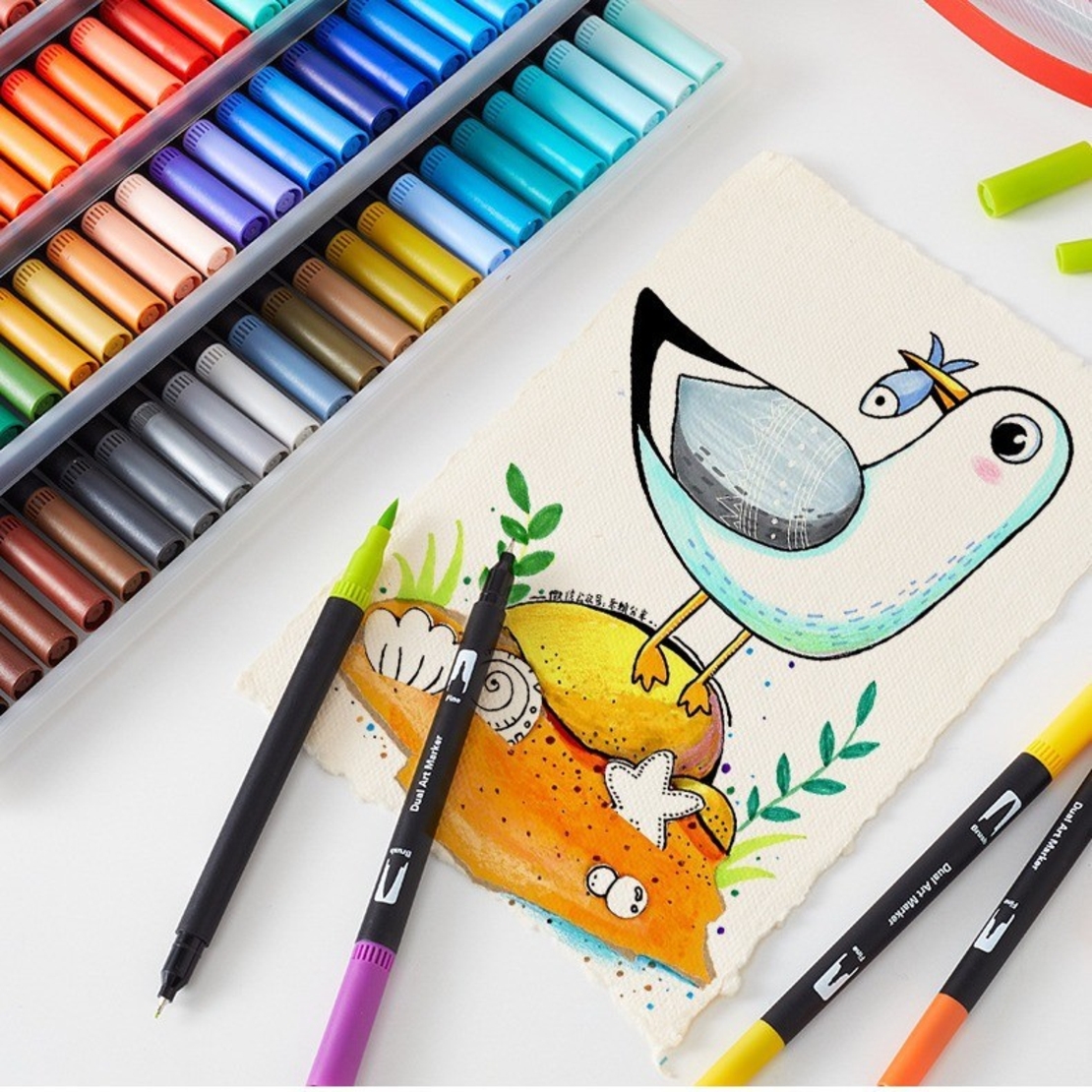 Set 72 Carioci, Flippy, pe Baza de Apa, 2 Tipuri de Varf, 1-2 mm, 0.4 mm, Corp Carioca Negru, din Plastic, Multicolor