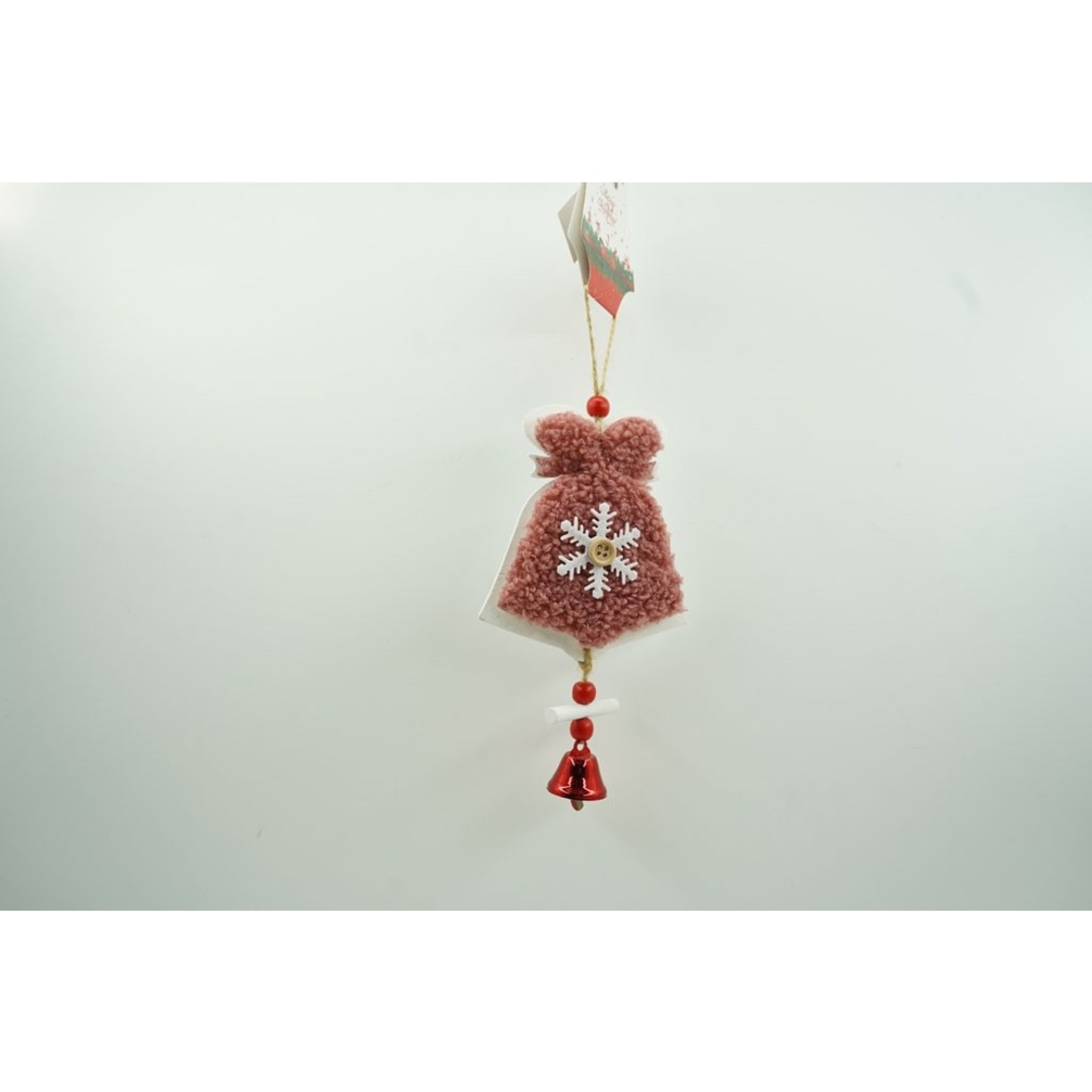 Ornament de brad broderie cu clopot, Flippy, roz, lemn, 18 cm