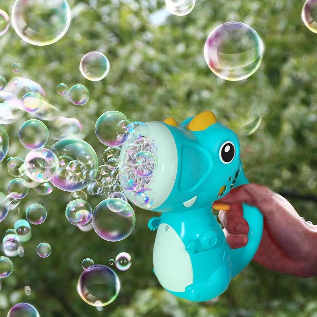 Jucarie Interactiva pentru Baloane de Sapun, Flippy, Sunete si Lumini, Model Dinozaur, cu 8 Orificii, 17.1 x 10.4 x 21.5 cm, Albastru