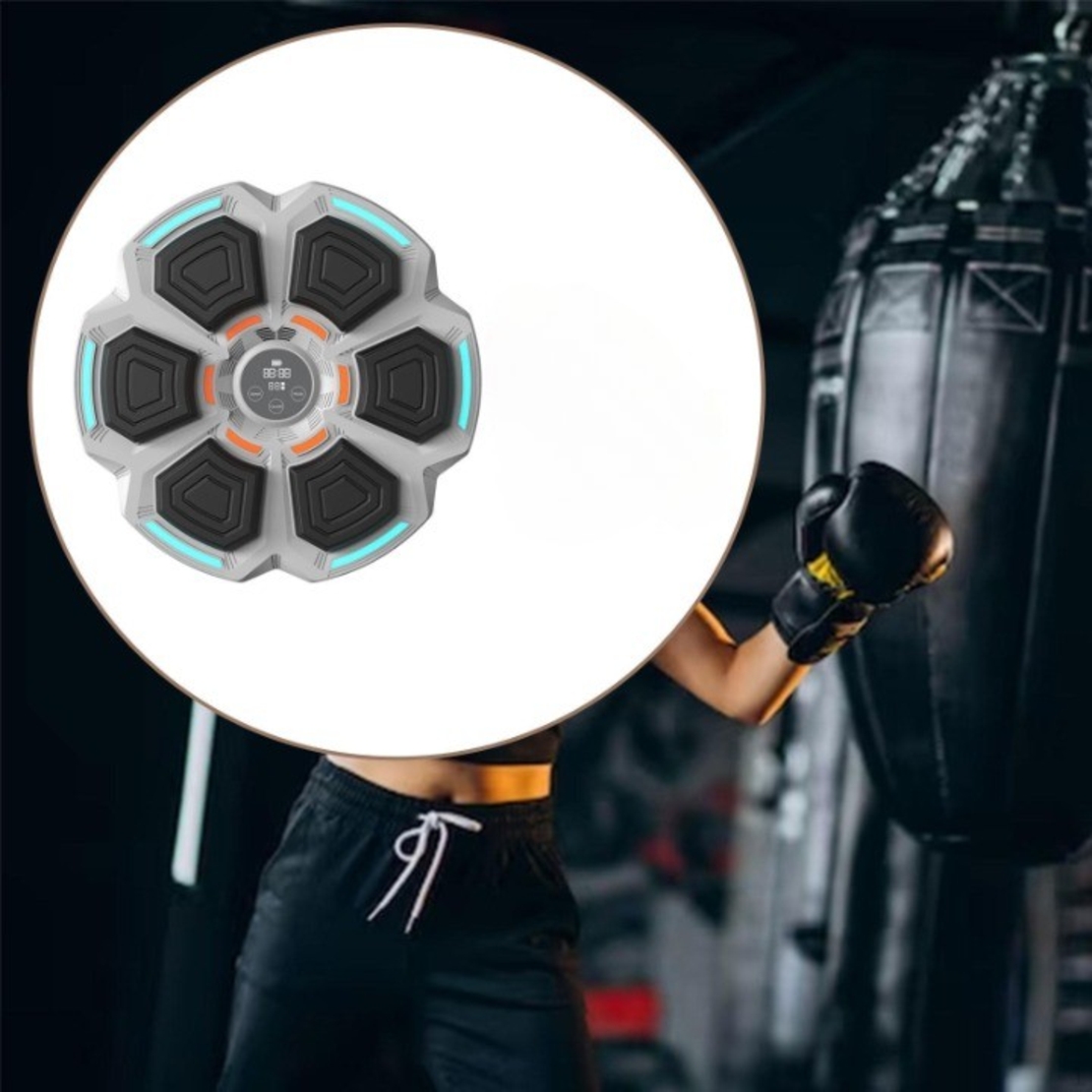 Tinta Lovituri Box Montabil pe Perete, Flippy, Gri, Difuzor, Bluetooth, Iluminare LED, 41.5 x 6.5 x 42 cm, Manusi Incluse