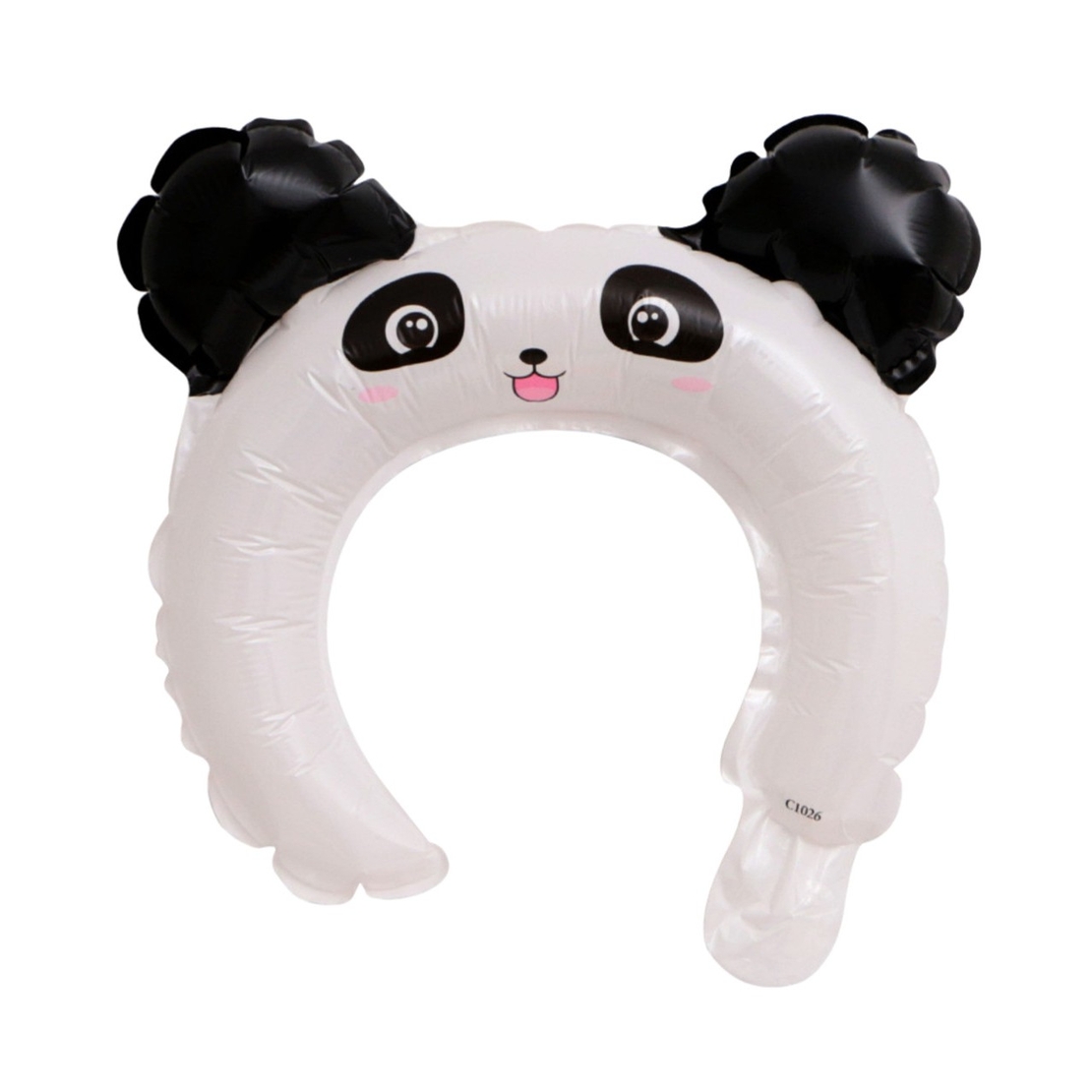 Balon din Folie Metalizata, Flippy, Tip Coronita cu Urechi, Model Panda, Ambalaj Individual, Pai Inclus, Umflare cu Aer sau Heliu, 27 x 28 cm, Alb/Negru