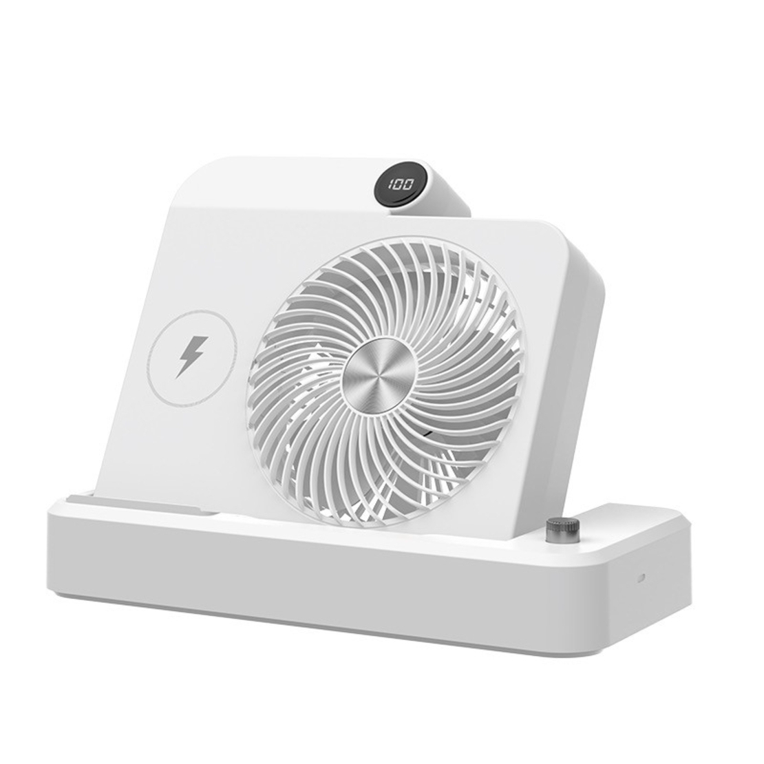 Ventilator 2in1, Flippy, Functie Incarcare Telefon Wireless, 100 Trepte de Viteza, 2400 mAh, 5V, 2A, 25 x 16.5 x 24 cm, Alb