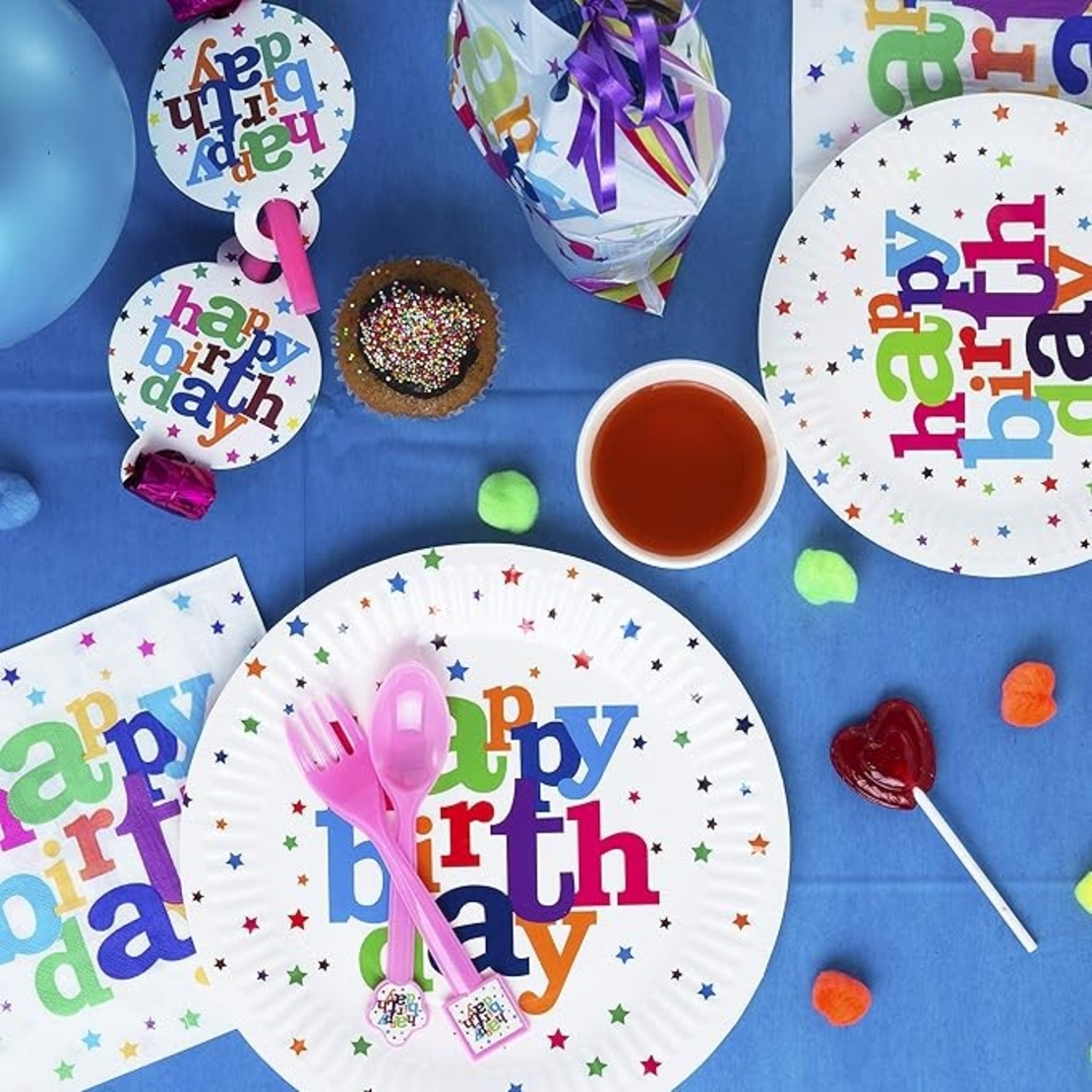 Set 6 Farfurii de Unica Folosinta, Flippy, Colectia Happy Birthday, 23 cm, din Carton Laminat, Multicolor