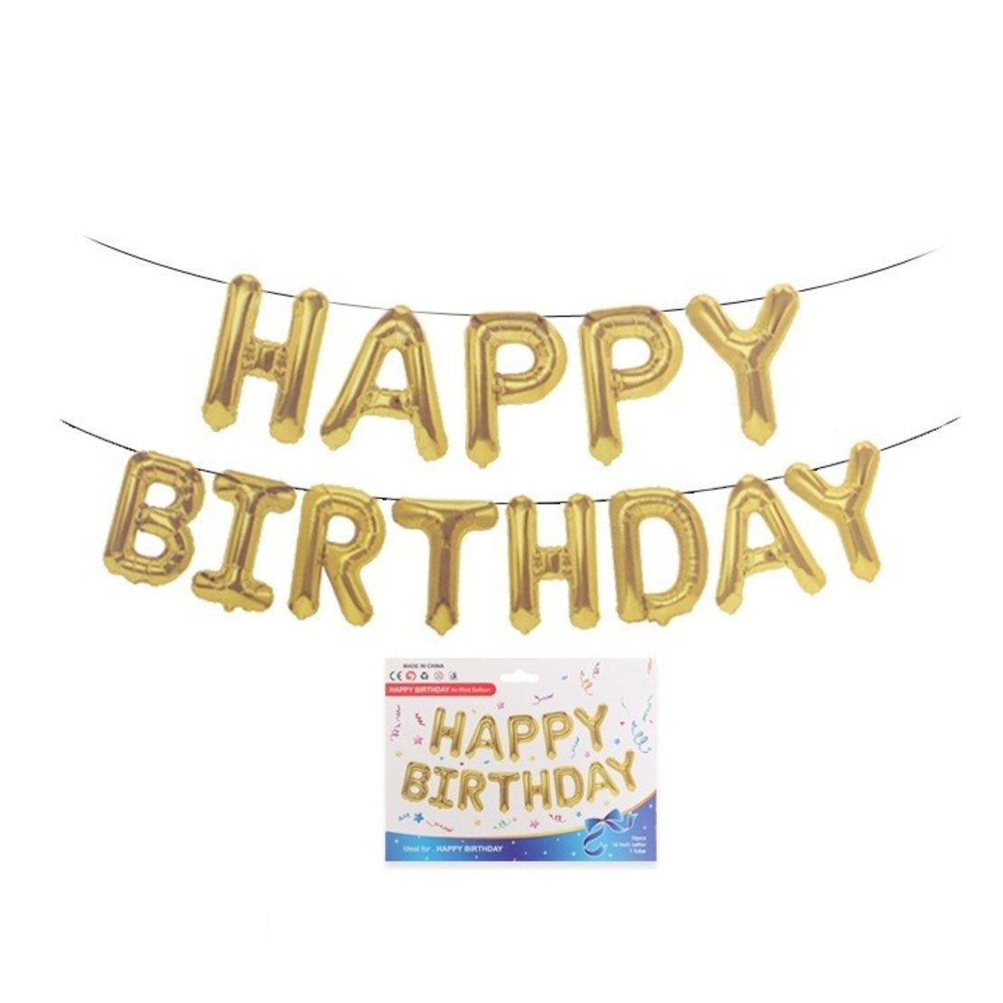 Set 13 Baloane Folie, Flippy, Tip Ghirlanda, Model Happy Birthday, 40 cm, Auriu