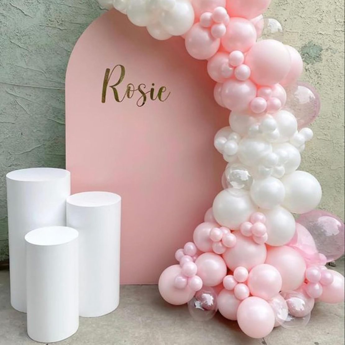 Set 16 Baloane din Latex Metalizate, Flippy, Model Party, 30 cm, Alb, Roz, Roz Chrome, Transparent Confetti 2.8 g