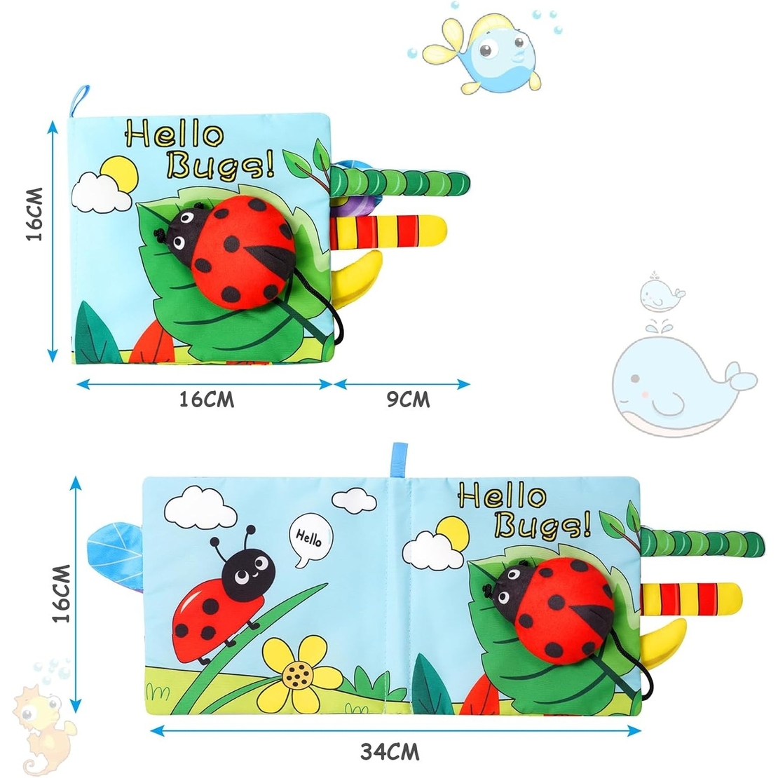 Carte Senzoriala, Flippy, pentru Bebelusi, 15x16x4 cm, cu Animalute, 3D, Cu Sunete si Fosnete, 0-3 Ani, Model Buburuza, Multicolor