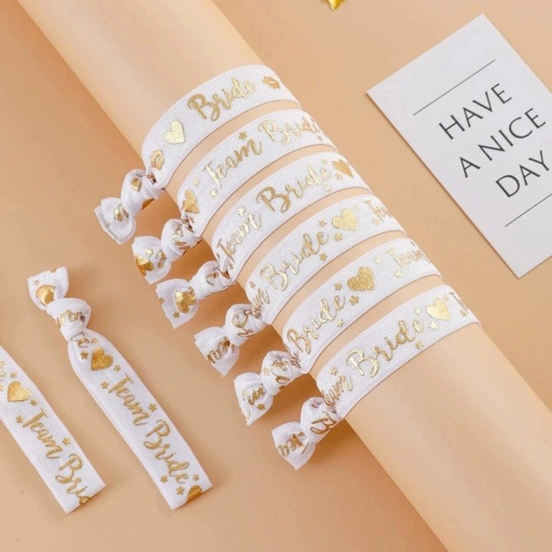 Set 11 Bratari, Flippy, pentru Petrecerea Burlacitelor, din Panza, Marime Universala, Alb/Roz