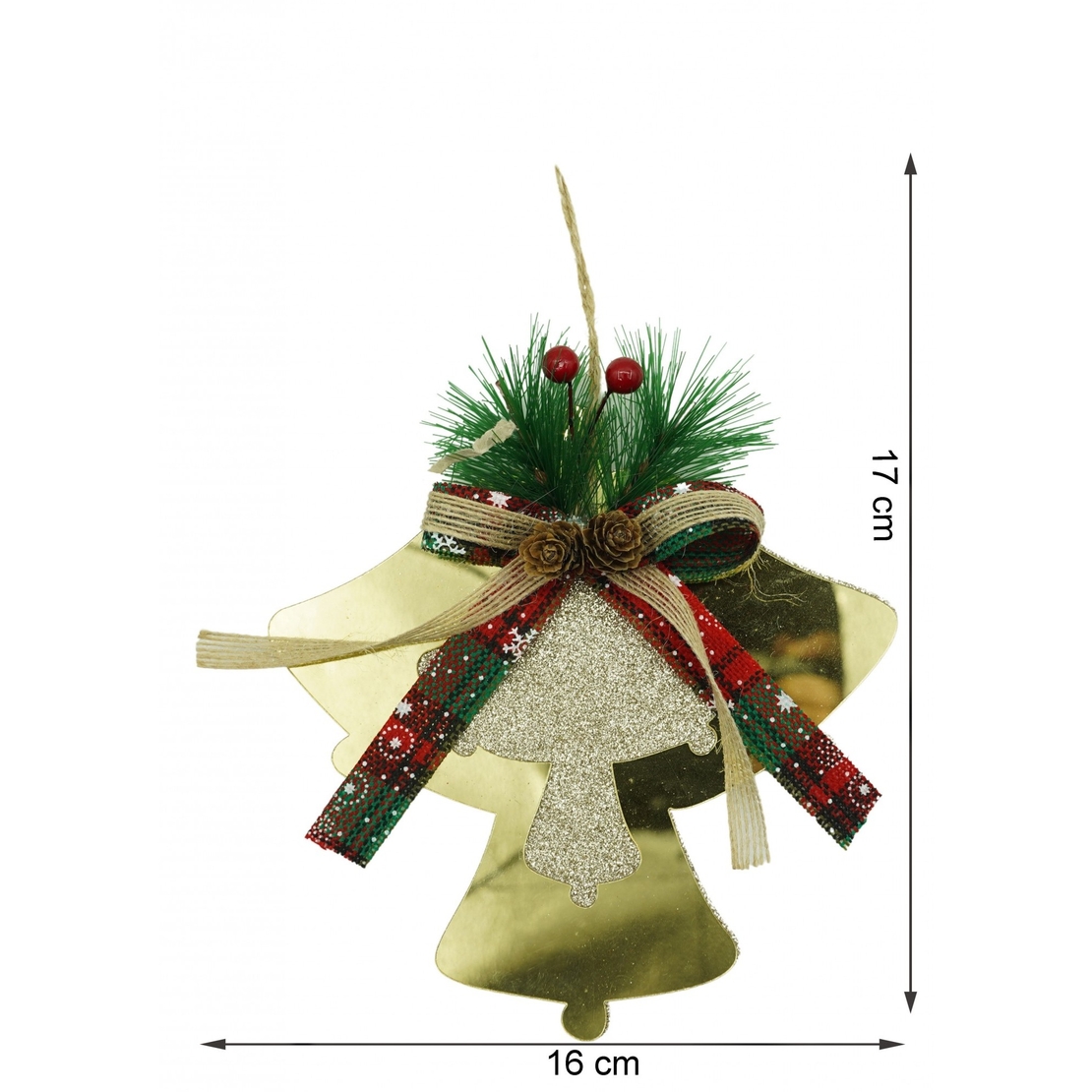 Ornament brad, Flippy, Clopotei, Auriu, Lucios, 16*17CM, Acril, Interior/ Exterior