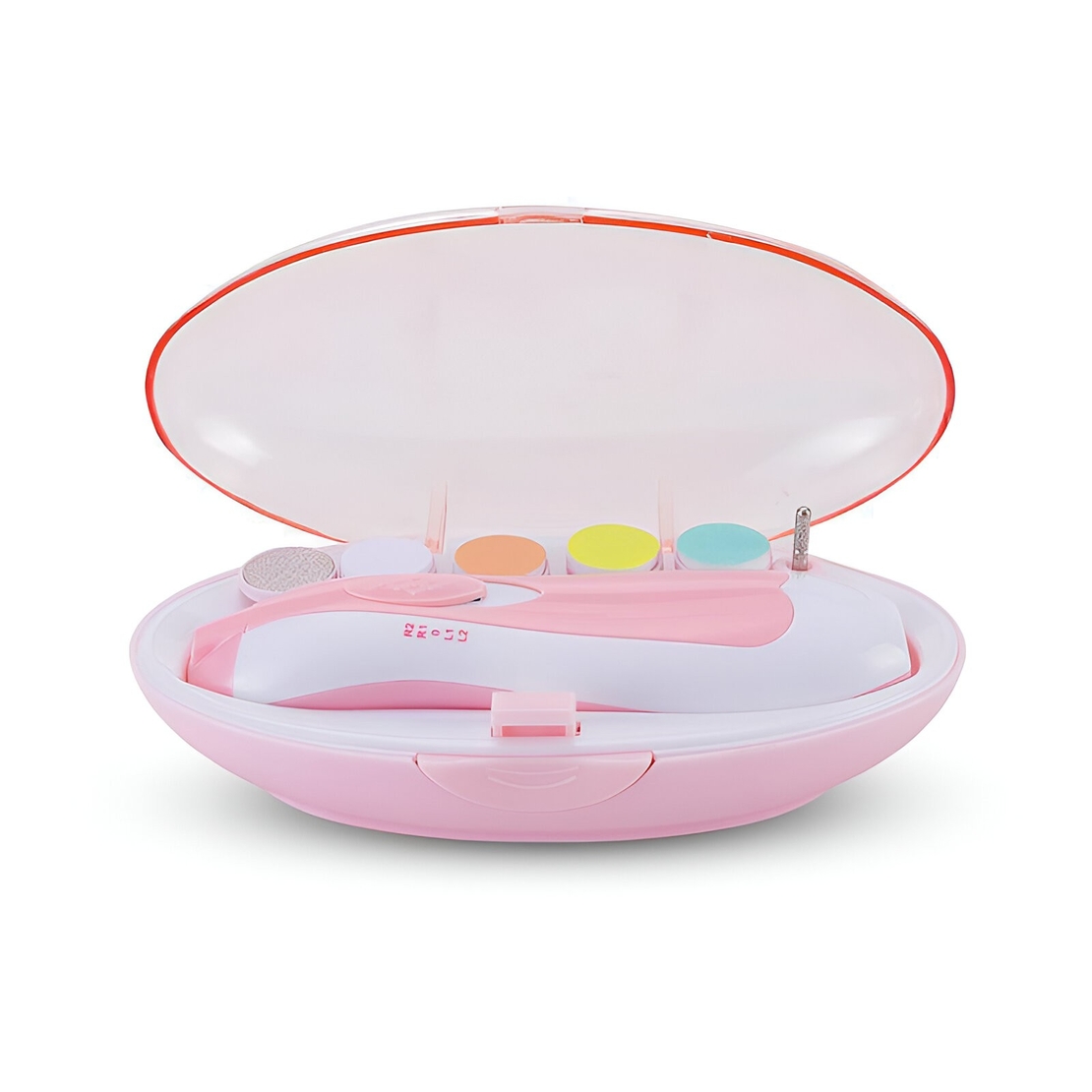 Set Pila Electrica pentru Copii si Bebelusi, Flippy, ABS, 6 Accesorii, cu Lumina LED, Roz Alb