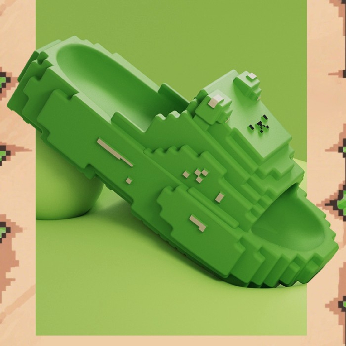 Papuci Casual pentru Adolescenti, Flippy, Model Unisex de Forma Pixel, Rezistenti Usori si Moi din Spuma EVA Antiderapanti, Marime 38-39, Verde deschis