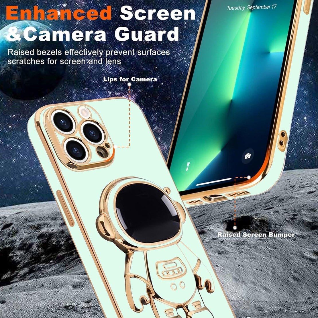 Husa de Protectie TPU 2in1, Flippy, pentru Apple iPhone 15 Pro Max, Astronaut cu Suport, Antisoc, Rezistenta la Impact, Protectie Camera, Verde