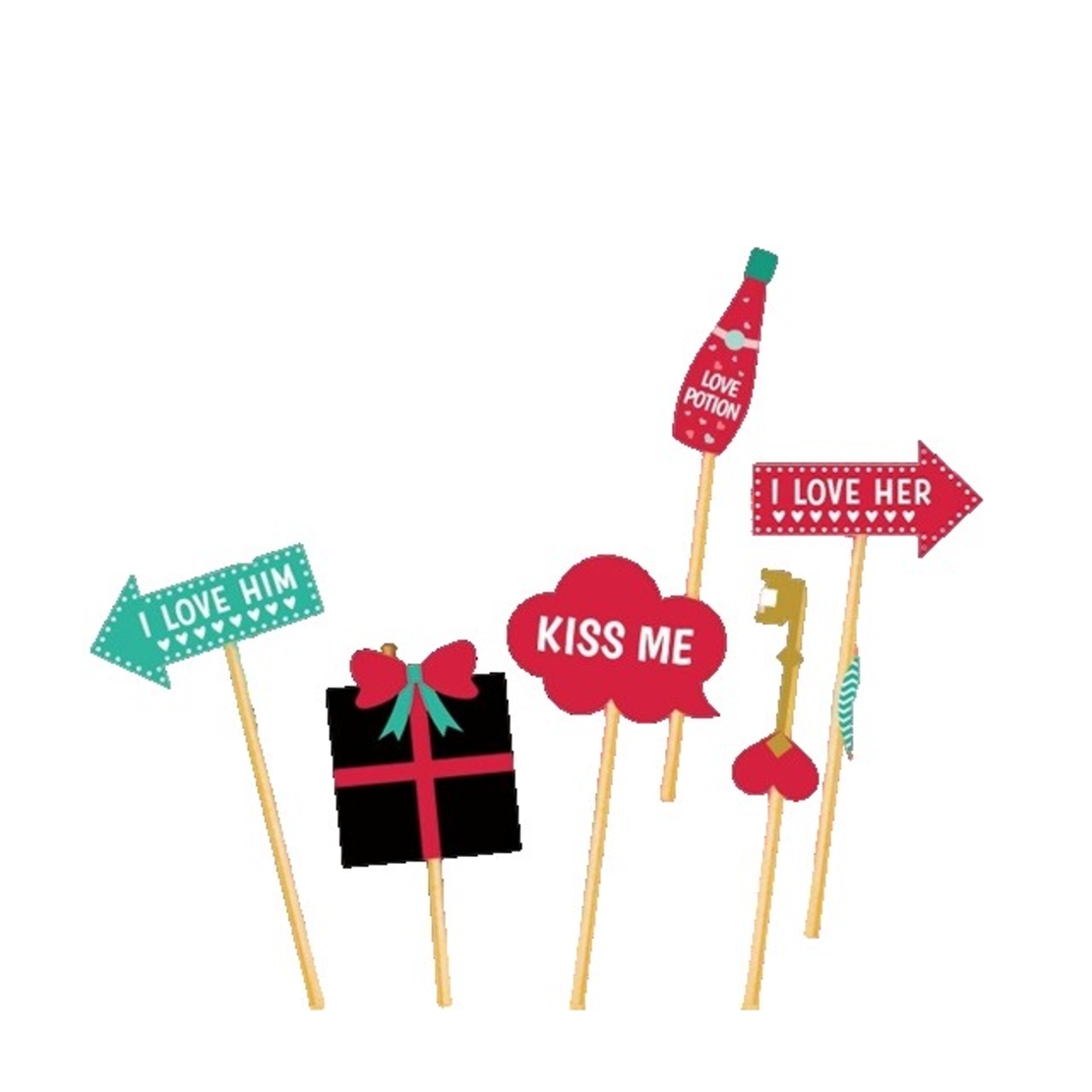 Set 12 Accesorii pentru Petrecere, Flippy, Props pentru Photo Corner, Tematica Iubire, Multicolor