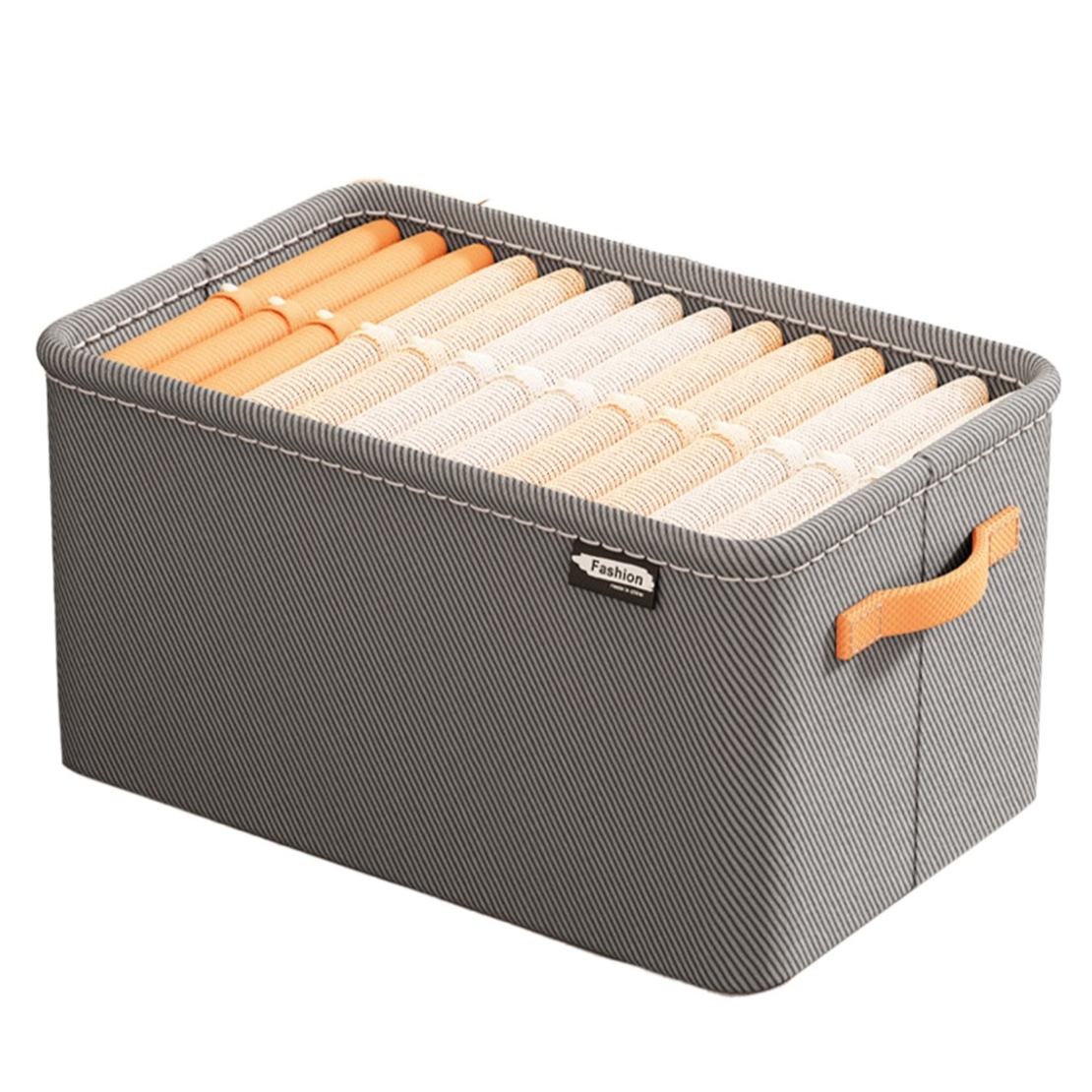 Cutie Depozitare Flippy, pentru Haine, lucruri, din Textil cu Cadru Metalic, Manere Laterale, forma Dreptunghiulara, 35 x 25 x 22cm, volum 19 L, Gri
