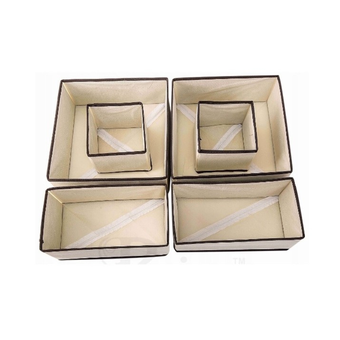 Organizator pentru Sertar, Flippy, 3 Marimi, pentru Lenjerie, Tricouri, Sosete, 6 Piese, Pliabil, Stivuibil, din Tesatura, Alb/Maro