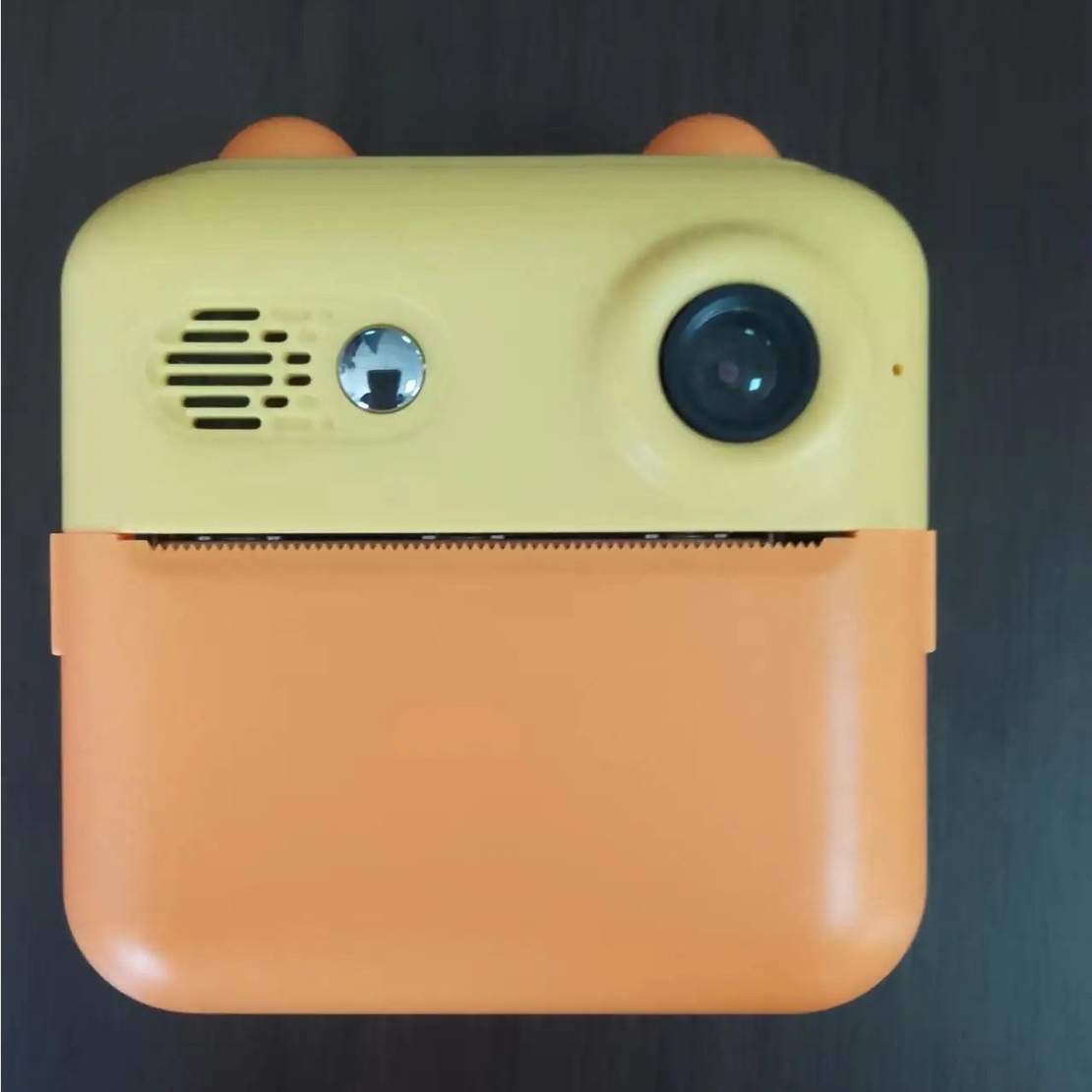 Camera Instantanee pentru Copii, Flippy, cu Functie de Printare, Cablu USB-C, Bluetooth, compatibil iOS/Android, Imprimare APP, Model Urechi, Snur Subtire Inclus, Portocaliu
