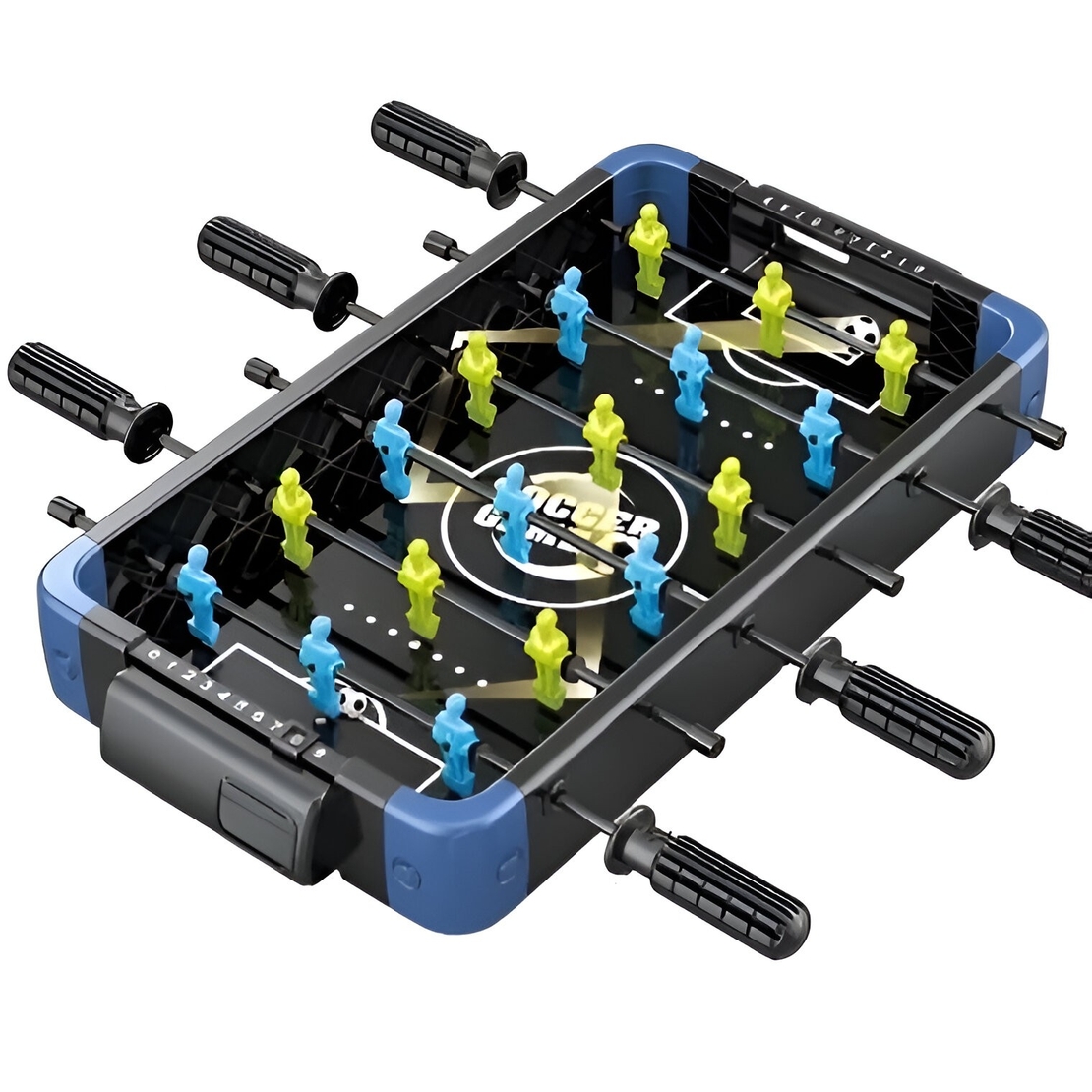 Masa de Joc 5in1  Flippy, cu Teren Schimbabil de Fotbal, Basket, Bowling, Curling si Hockey, cu Tablou Scor, din ABS, 49.8x26x6.6 cm, Design Multicolor, pentru Copii/ Adulti