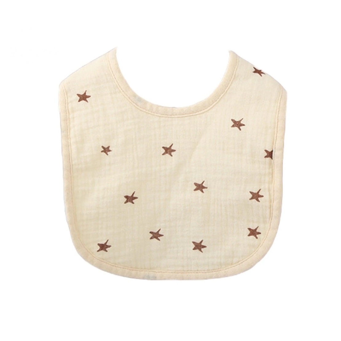 Baveta in Forma de U, Flippy, din Bumbac, pentru Copii 0-12 Luni, Rezistenta la Apa, cu Capse, Model cu Stelute,  21x30 cm, Crem