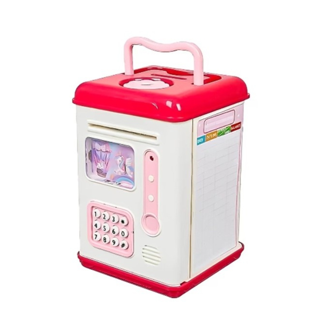 Set Pusculita pentru Copii, Flippy, Tip ATM, Parola cu Amprenta, 13.5 x 11.5 x 20 cm, Roz