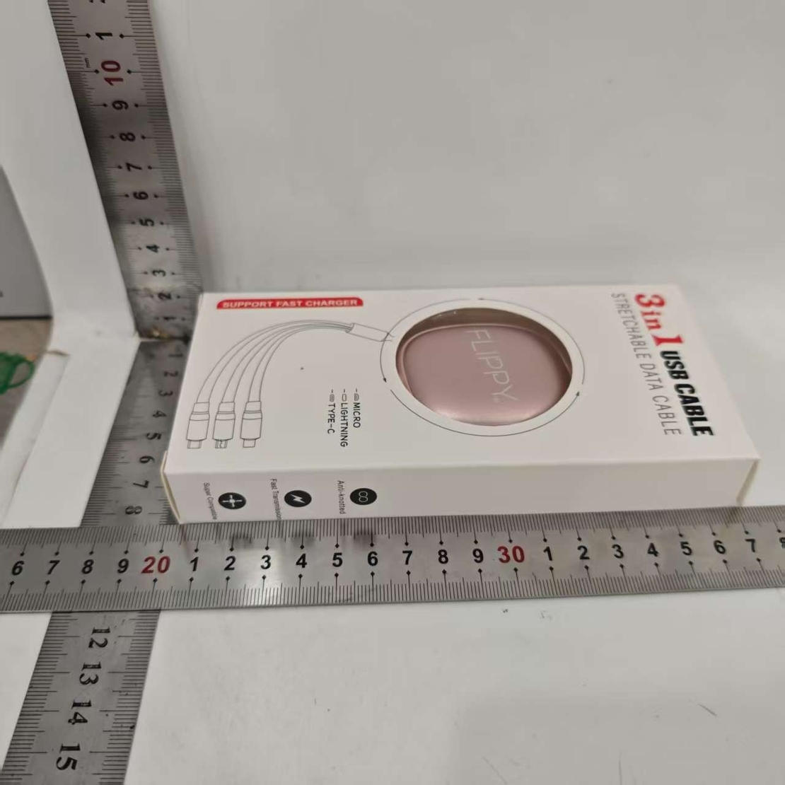 Cablu Retractabil Universal pentru Telefon, Flippy, Universal 3in1 pentru Orice Tip de Telefon, Micro-USB, Lightning, TYPE-C, 1.2M, Roz